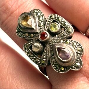 Vintage sterling silver cocktail ring Marquesite multi stone